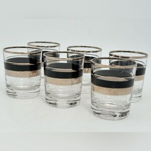 Vintage Set of 6 REIMS Shot Glasses | French Lowball Tumblers | Silver Black Rim